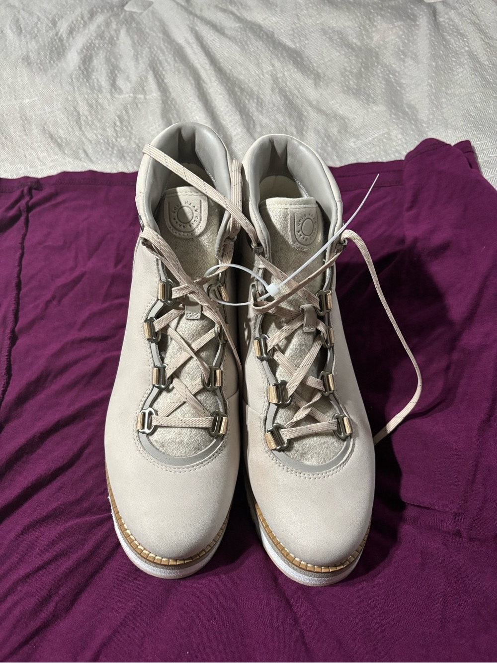 Cole Haan Light Cream Lace-Up Ankle Booties waterproof 
 
All sales final ,